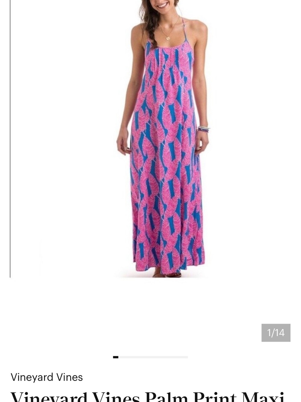 Vineyard Vines Pink & Blue Palm-Print Spaghetti-Strap Maxi Dress